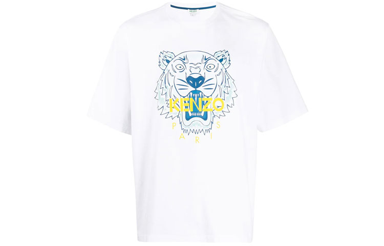 KENZO Classic Tiger Head T Shirts Men's White Crew Neck Moderate Straight Fit