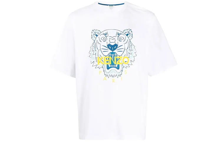 KENZO Classic Tiger Head T Shirts Men's White Crew Neck Moderate Straight Fit