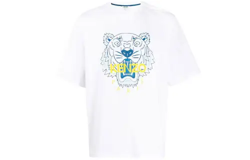 KENZO Classic Tiger Head T Shirts Men's White Crew Neck Moderate Straight Fit