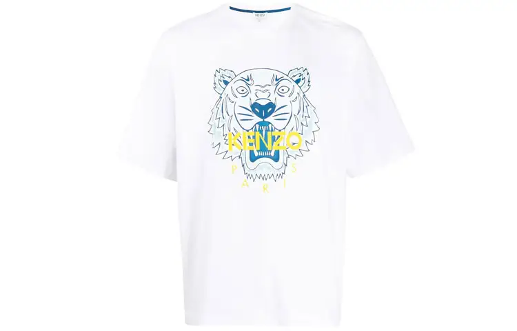 KENZO Classic Tiger Head T Shirts Men's White Crew Neck Moderate Straight Fit