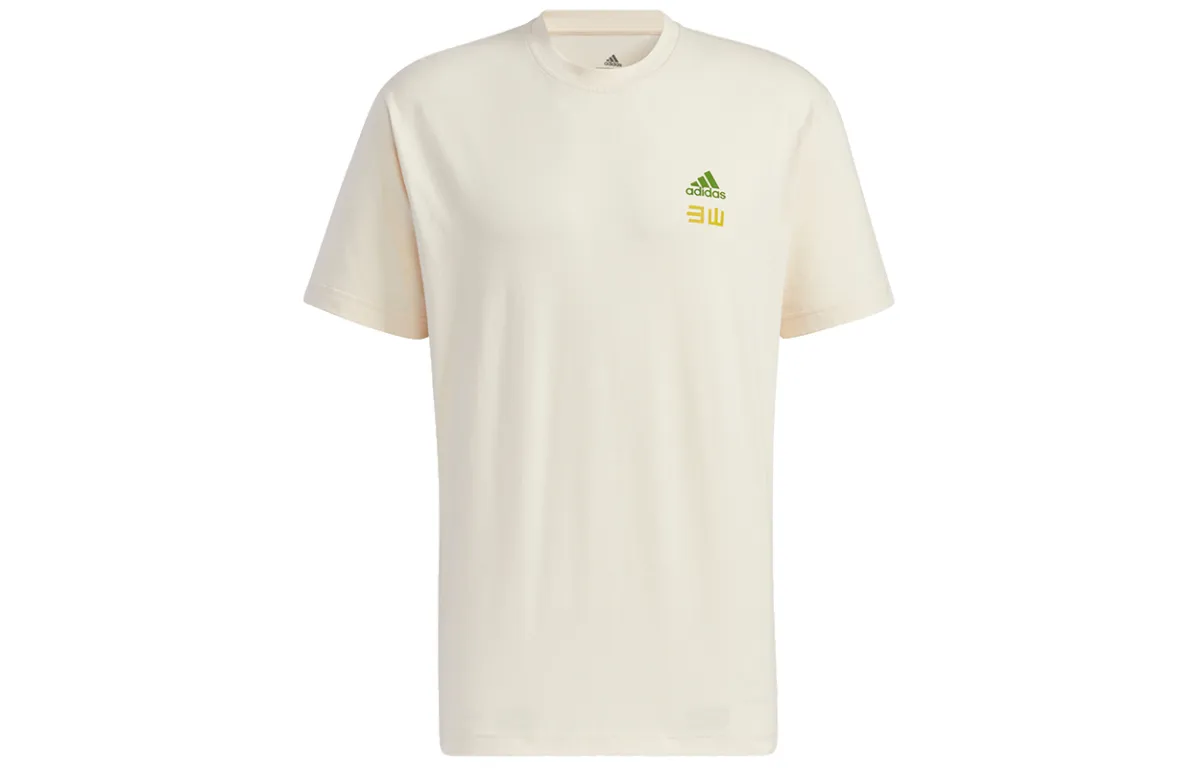 Adidas T-Shirts Unisex Ecru Crew Neck Moderate Straight Fit