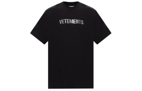Vetements T Shirts Unisex Black Crew Neck Moderate Straight Fit