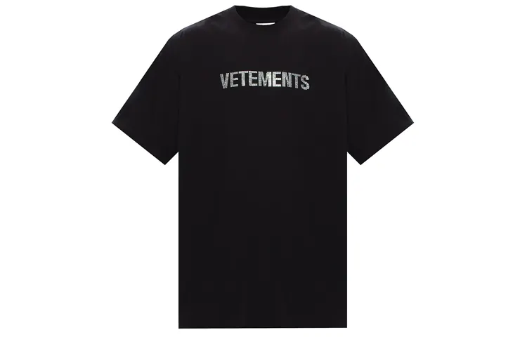 Vetements T Shirts Unisex Black Crew Neck Moderate Straight Fit