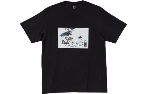 UNIQLO T Shirts Unisex Black Crew Neck Moderate Straight Fit