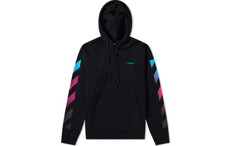 OFF WHITE AW18 Multicolor Gradient Fleece Lined Pullover Hooded Sweatshirt Unisex Black