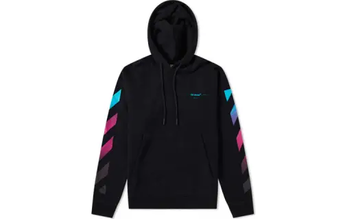 OFF WHITE AW18 Multicolor Gradient Fleece Lined Pullover Hooded Sweatshirt Unisex Black