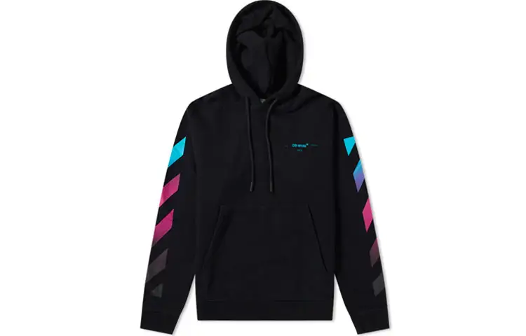 OFF WHITE AW18 Multicolor Gradient Fleece Lined Pullover Hooded Sweatshirt Unisex Black