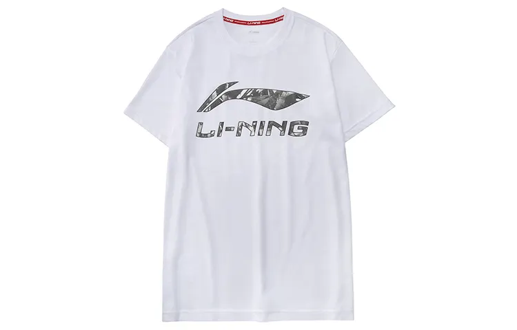 Li Ning T Shirts Men's White Crew Neck Moderate Straight Fit
