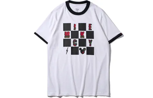 Li Ning X Disney T Shirts Unisex White Crew Neck Moderate Straight Fit