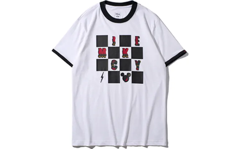 Li Ning X Disney T Shirts Unisex White Crew Neck Moderate Straight Fit