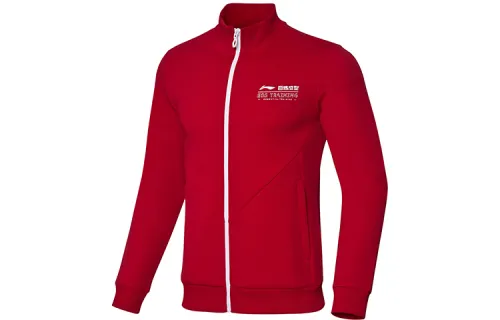 Li Ning Sweatshirts Men's Red Stand Collar Moderate Cardigan