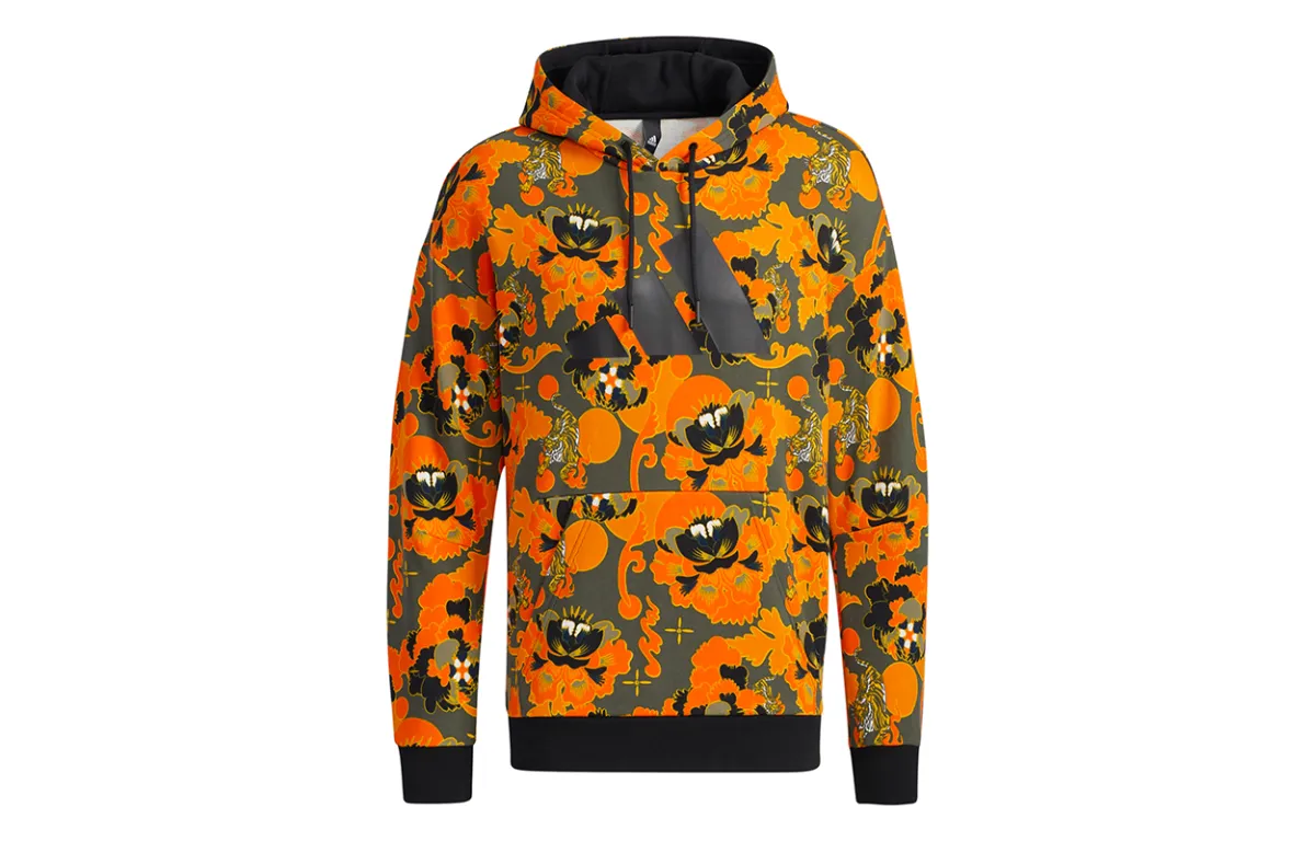 Adidas Sweatshirts Men's Orange Yellow Hooded Moderate Straight Fit