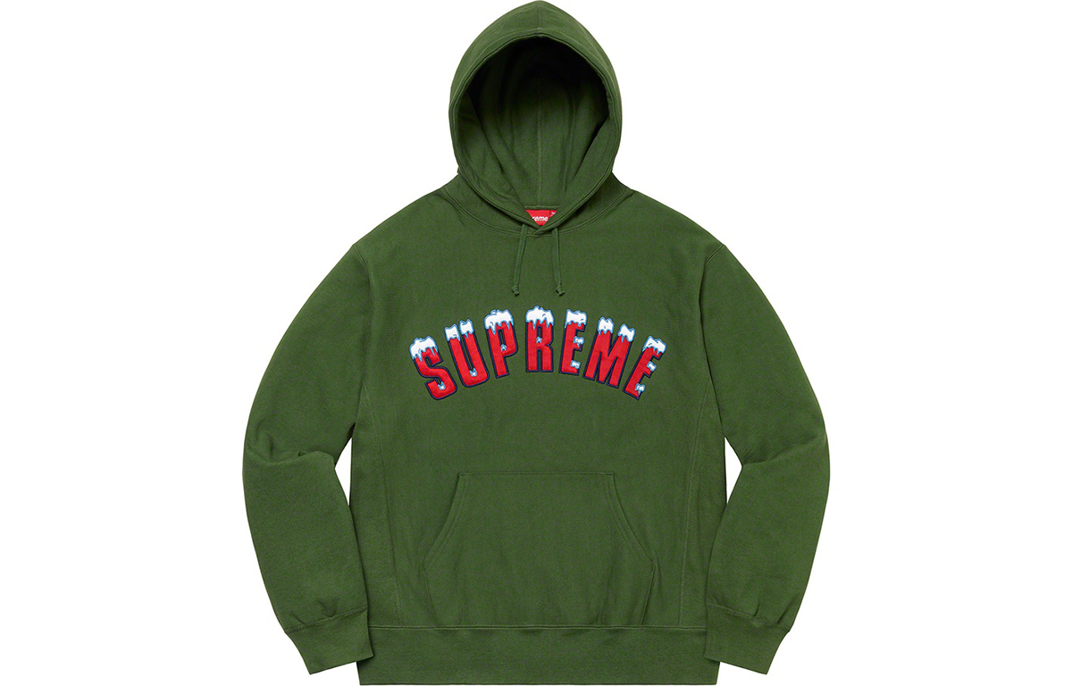 Supreme FW20 Week 1 Icy Arc Hooded Sweatshirt Ice and snow font arc logo hooded plus velvet pullover sweatshirt winter same style for men and women