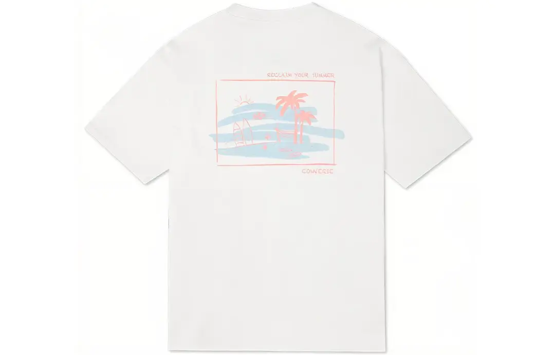 Converse SUMMER ACTIVITY SURF T Shirts Men's White Crew Neck Moderate Straight Fit