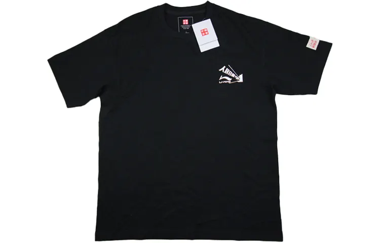 Li Ning T Shirts Men's Black Crew Neck Moderate Straight Fit