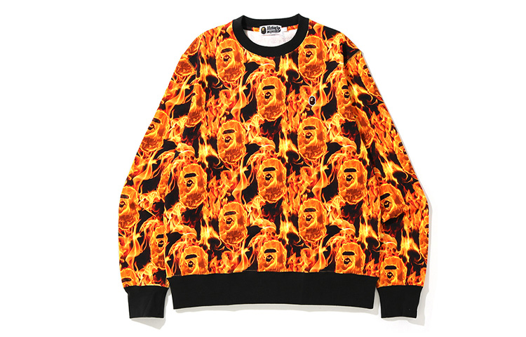Худи A BATHING APE Flame Wide Crewneck (черное)