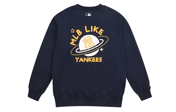 MLB New York Yankees, Graffiti Satellite Crew Neck Fleece Lined Sweatshirt Unisex Navy Blue