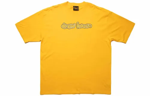 Drew house Letter Logo Series T Shirts Unisex Gold Crew Neck Moderate Straight Fit