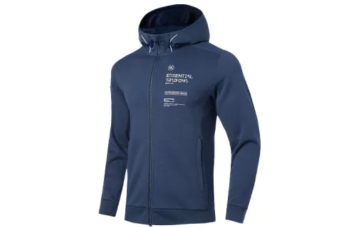 Li Ning Sweatshirts Men's Heather Gray Nautical Blue Hooded Moderate Cardigan
