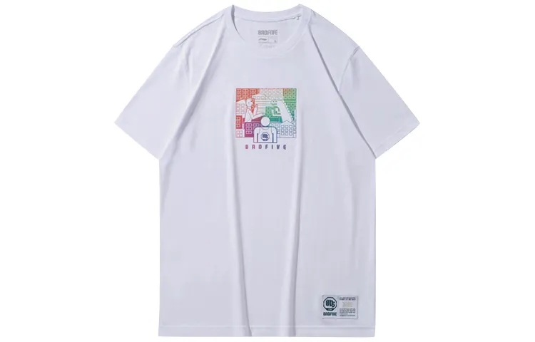 Li Ning T Shirts Men's White Crew Neck Moderate Straight Fit