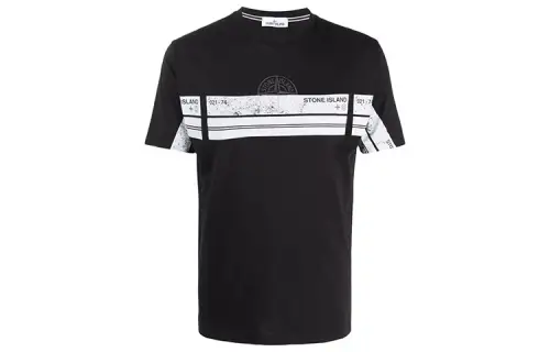 STONE ISLAND T Shirts Men's Black Crew Neck Moderate Straight Fit