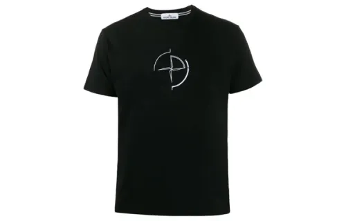 STONE ISLAND T Shirts Men's Black Crew Neck Moderate Straight Fit