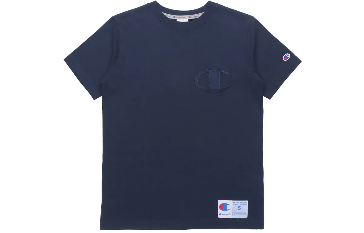 Champion Crew Neck Straight Fit T Shirt Japan Version Men's Navy Blue