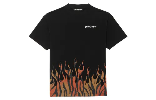 PALM ANGELS T Shirts Men's Black Crew Neck Moderate Straight Fit