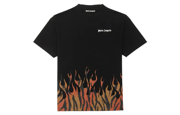PALM ANGELS T Shirts Men's Black Crew Neck Moderate Straight Fit