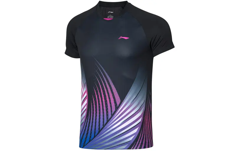 Li Ning Badminton Collection T Shirts Men's Black Crew Neck Moderate Straight Fit