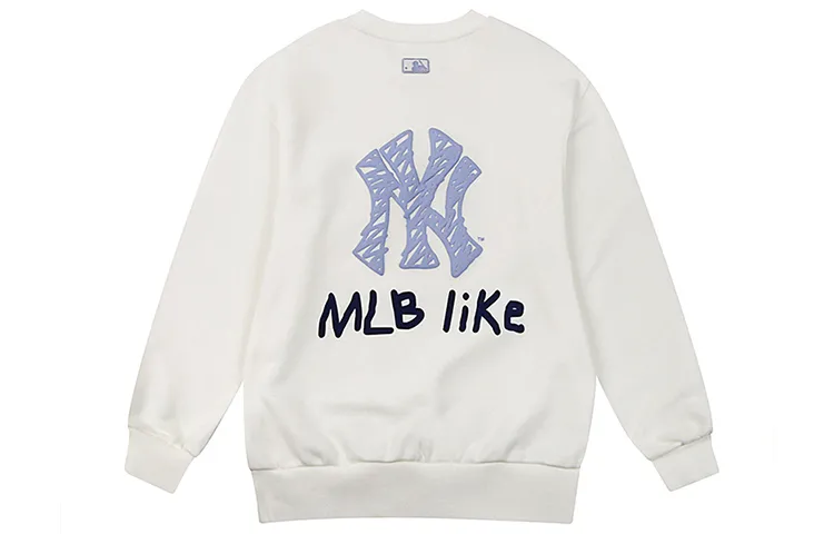 MLB LIKE Collection, New York Yankees, Back Letter Logo Crew Neck Pullover Fleece Lined Sweatshirt Unisex White