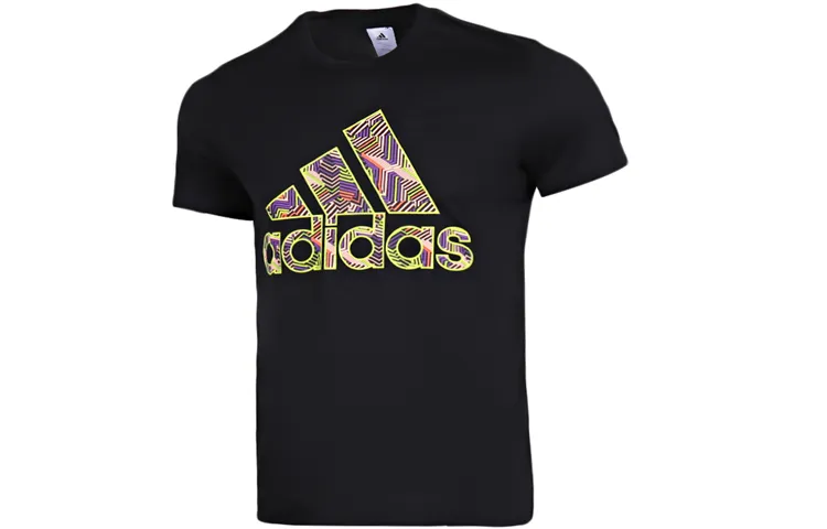 Adidas T-Shirts Men's Black Crew Neck Moderate Straight Fit