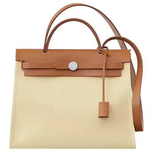 HERMES Herbag Zip H Plume Canvas And Hunter Leather Finish Shoulder Bag, Crossbody Bag, Handbag 31 Unisex