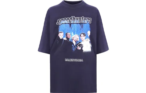 Balenciaga T Shirts Unisex Purple Crew Neck Moderate Straight Fit