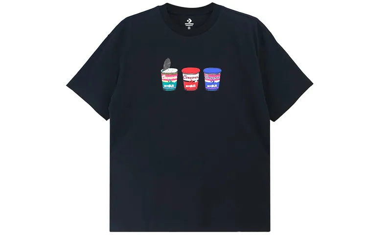 Converse Drop Shoulder Sleeve T-Shirt Unisex Black
