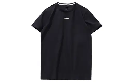 Li Ning T Shirts Men's Black Crew Neck Moderate Straight Fit