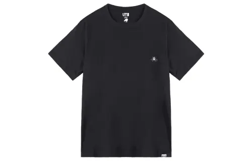 UNIQLO T Shirts Unisex Black Crew Neck Moderate Straight Fit