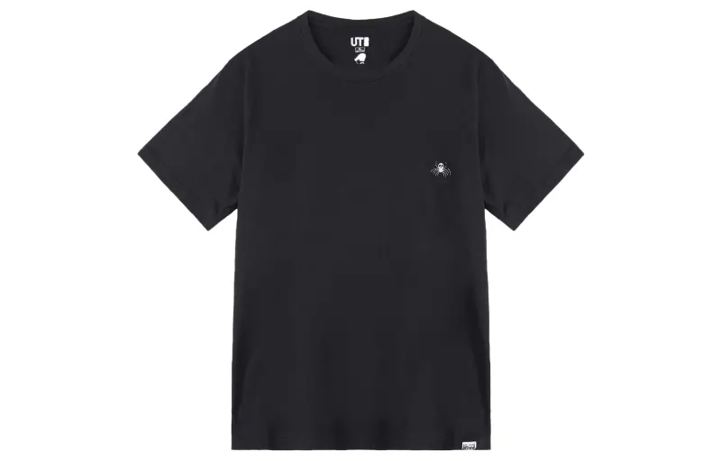 UNIQLO T Shirts Unisex Black Crew Neck Moderate Straight Fit