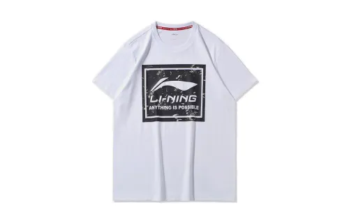 Li Ning T Shirts Men's Standard White Crew Neck Moderate Straight Fit