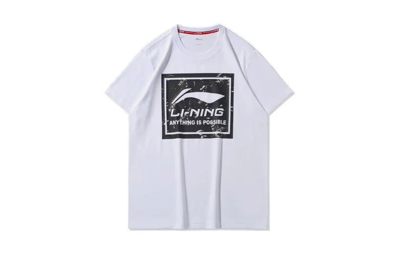 Li Ning T Shirts Men's Standard White Crew Neck Moderate Straight Fit