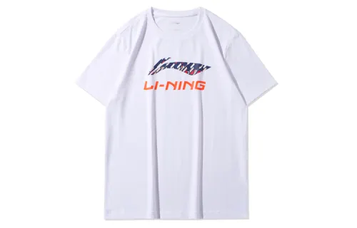 Li Ning Sports Fashion Collection T Shirts Men's White Crew Neck Moderate Straight Fit