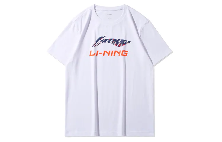 Li Ning Sports Fashion Collection T Shirts Men's White Crew Neck Moderate Straight Fit