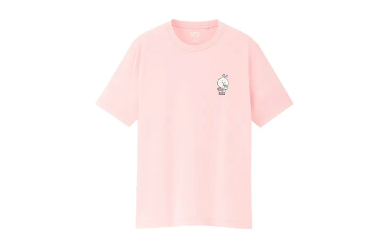 UNIQLO T Shirts Unisex Pink Crew Neck Moderate Straight Fit