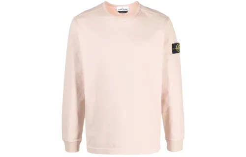 STONE ISLAND Badge with a round collar, fuchsia long-sleeve, men's style