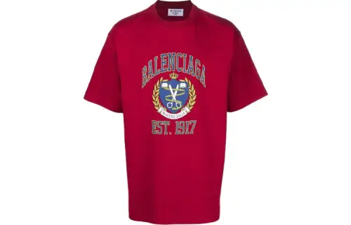 Balenciaga T Shirts Unisex Red Crew Neck Moderate Straight Fit