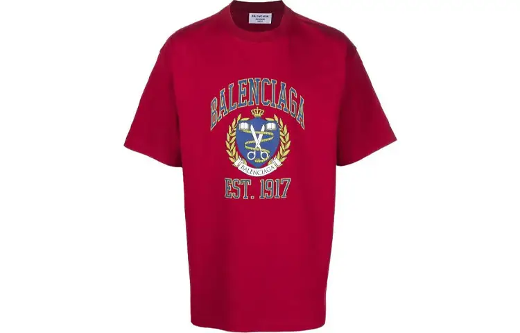 Balenciaga T Shirts Unisex Red Crew Neck Moderate Straight Fit