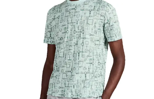 HERMES T Shirts Men's Cyan Crew Neck Moderate Straight Fit