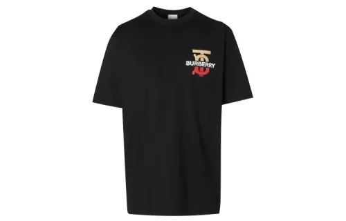 Burberry T Shirts Men's Black Crew Neck Moderate Straight Fit