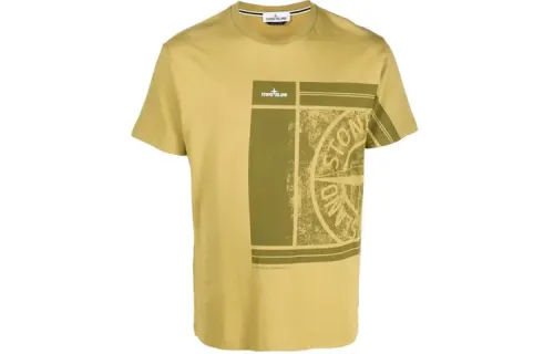 STONE ISLAND T Shirts Men's Yellow Crew Neck Moderate Straight Fit