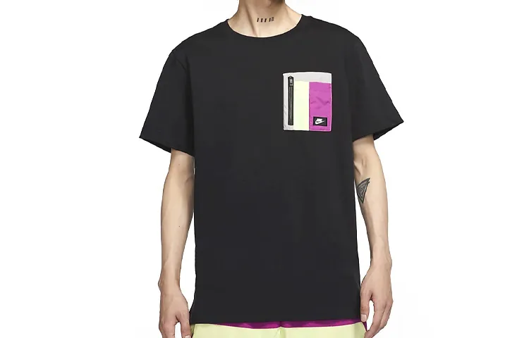 Nike T-Shirts Men's Black Crew Neck Moderate Straight Fit
